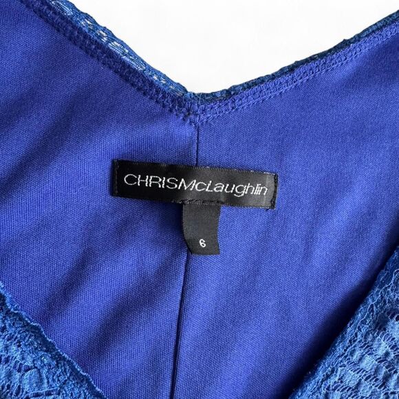 Chris McLaughlin Blue Lace Cocktail‎ Dress | Women's Size 6 | V-Neck 3/4 Sleeve - Picture 3 of 5